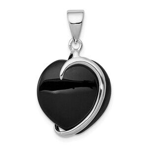 925 Sterling Silver Genuine Fine Jewelry Onyx Heart Necklace Charm Pendant